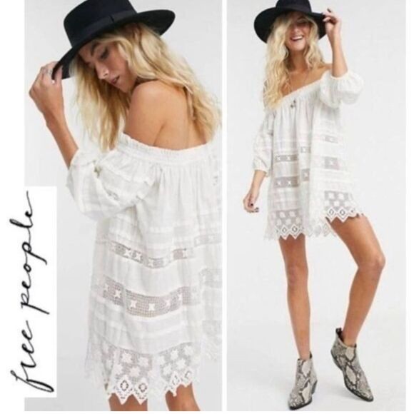 Free People NEW White Sounds of Summer Lace Mini Dress - Picture 1 of 16